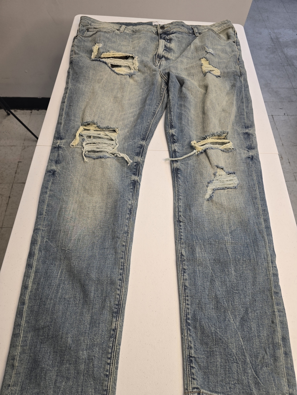 ASOS Men's Light Blue Distressed Straight Jeans